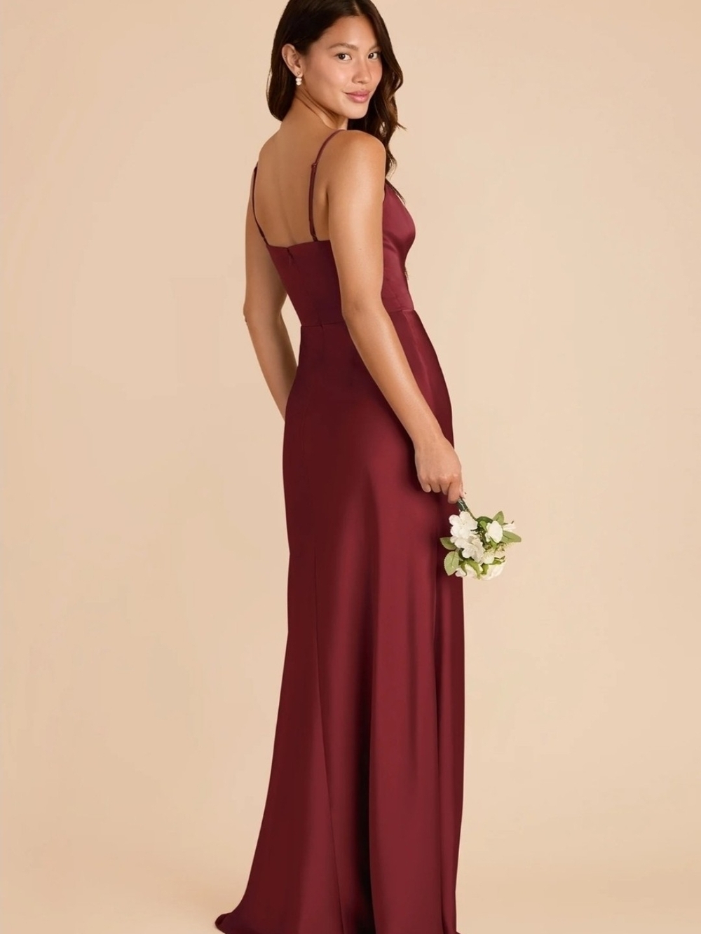 Birdy Grey Burgundy Elegant Spaghetti-Strap Maxi Theresa Dress Cascade Ruffle S - Picture 2 of 16